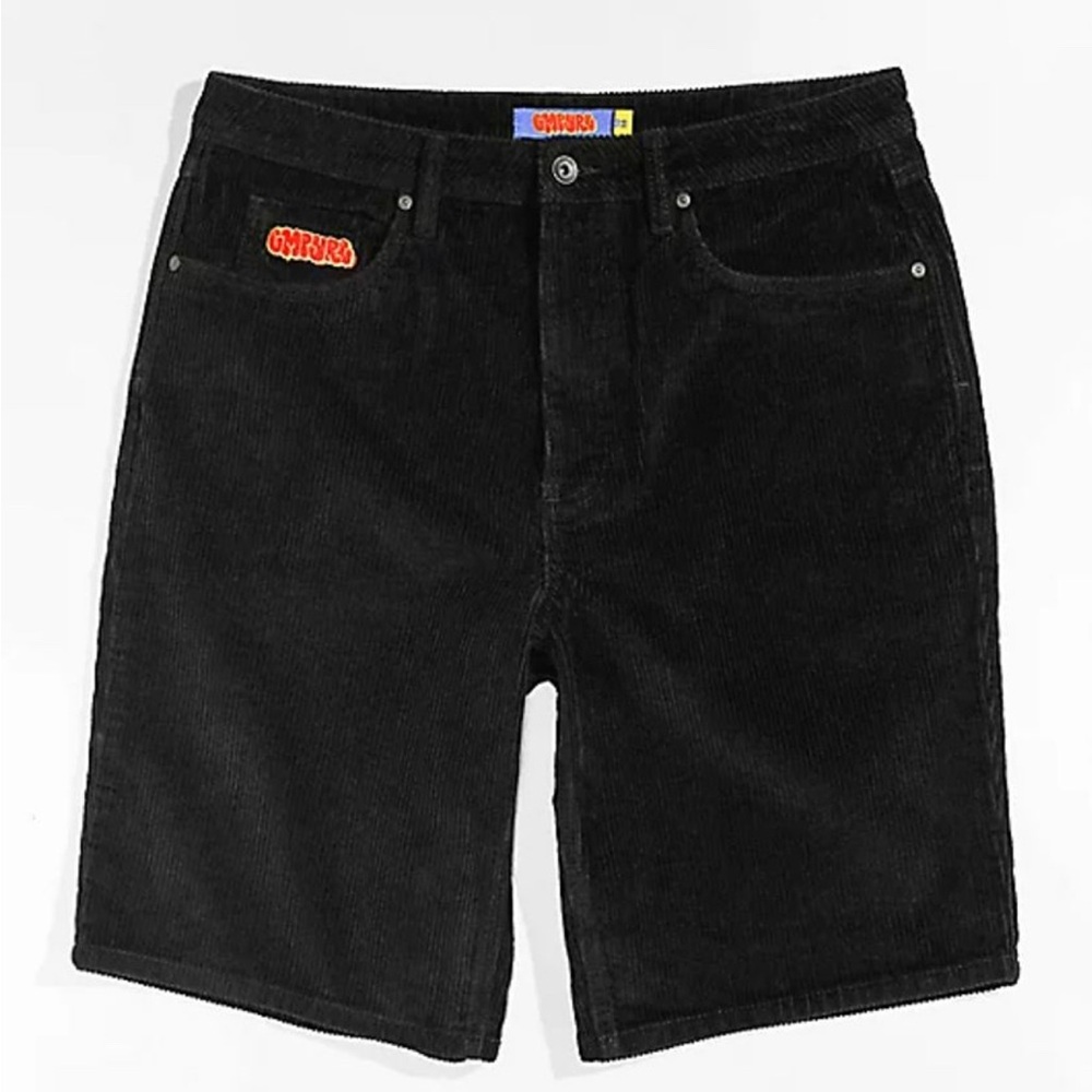 Obey Dark Corduroy Shorts with Logo Patch